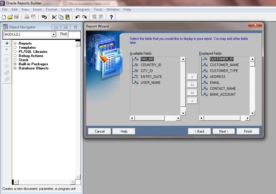 Displayed Fields in Reports Oracle 11g